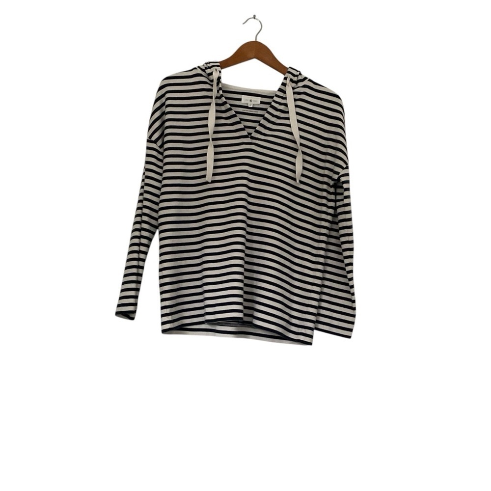 Lou & Grey Cotton Striped Hooded Pullover XS Coastal Preppy Nautical Oversized - Picture 2 of 11